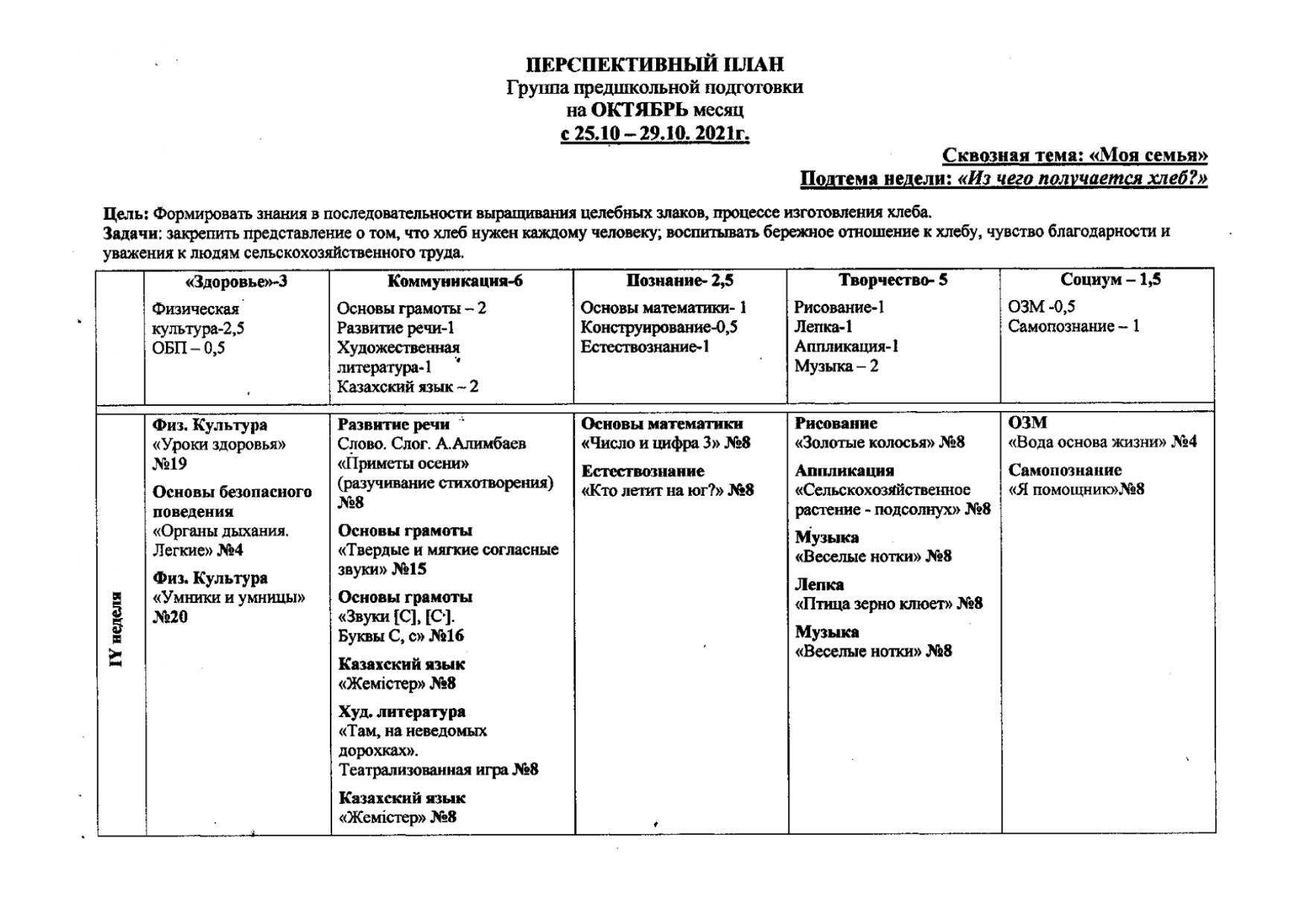 Перспективный план предшкольной группы 